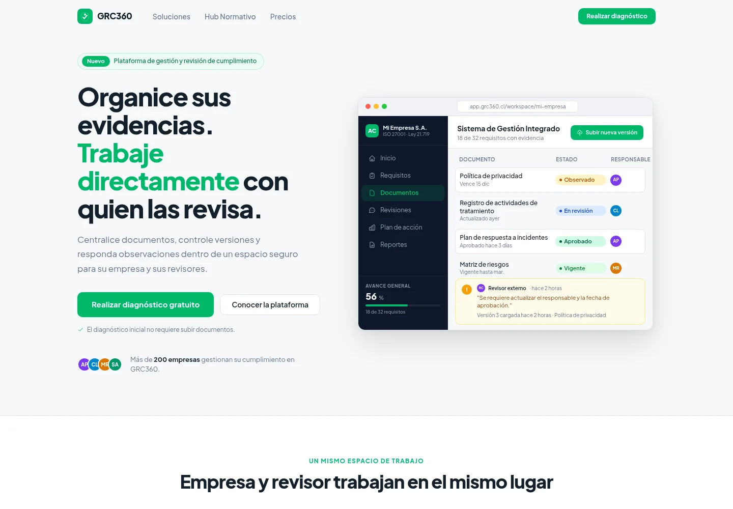 Captura del sitio web de GRC360